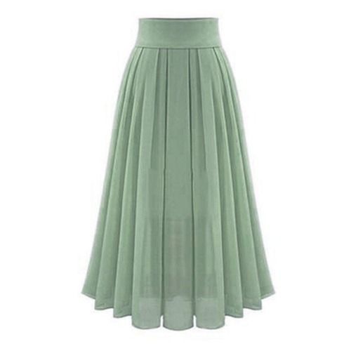 Green Casual Wear Skin Friendly Plain Chiffon Long Skirt 