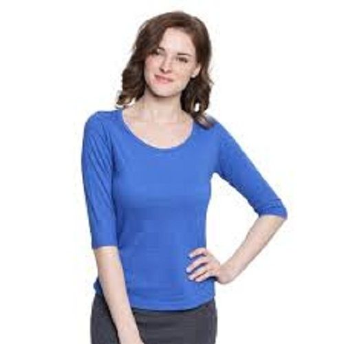 Casual Wear Readymade Regular Fit 3/4th Sleeve Round Neck Plain Ladies T-Shirts