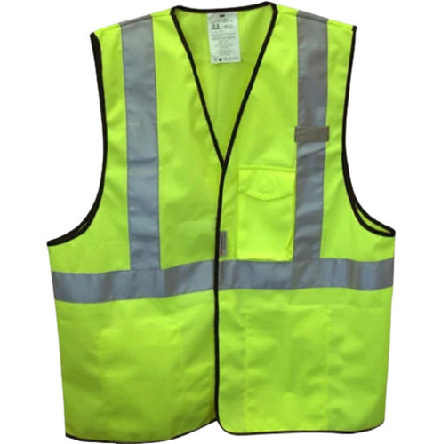 हरे रंग की परावर्तक और गहरे रंग में दिखाई देने वाली पॉलिएस्टर यूनिसेक्स सुरक्षा जैकेट