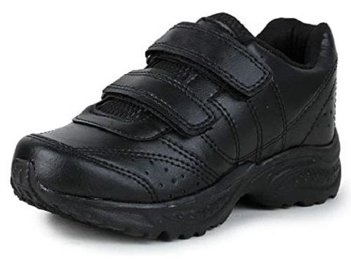 Black Semi Round Toe Buckle Closure Leather School Shoe For Boys 