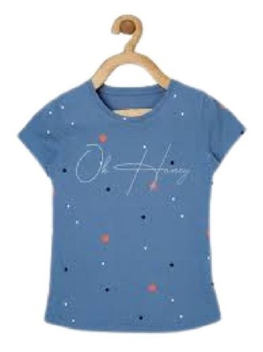 Ladies Blue Casual Wear Round Neck Short Sleeve Printed Cotton T Shirts Gender: Female