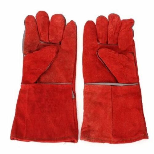 Red 40 Grams 1.40Mm Thick Full Fingered Plain Split Leather Safety Gloves