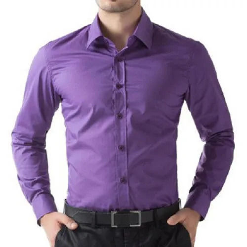 Purple Formal Wear Classic Collar Plain Dyed Cotton Full Sleeve Shirts For Mens