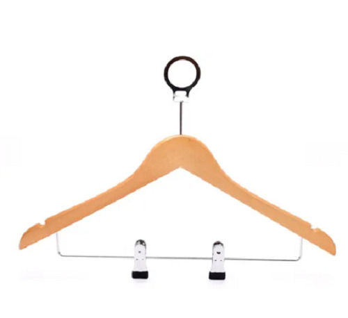 16X14 Inch Light Weighted Waterproof Wooden And Stainless Steel Clip Brown Garment Hanger 