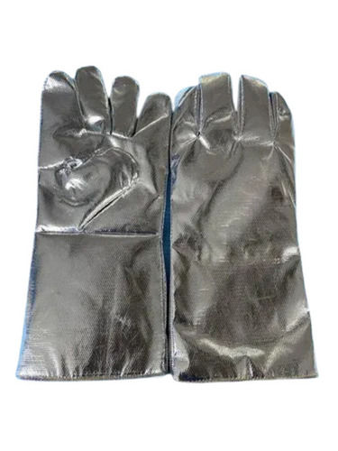 Silver Heat Resistance Full Finger Plain Aluminium Safety Hand Gloves For Industrial Use