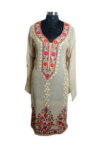 Long Sleeve Round Neck Embroidered Modern Designer Kurtis For Casual Use Bust Size: 32 Inch (In)