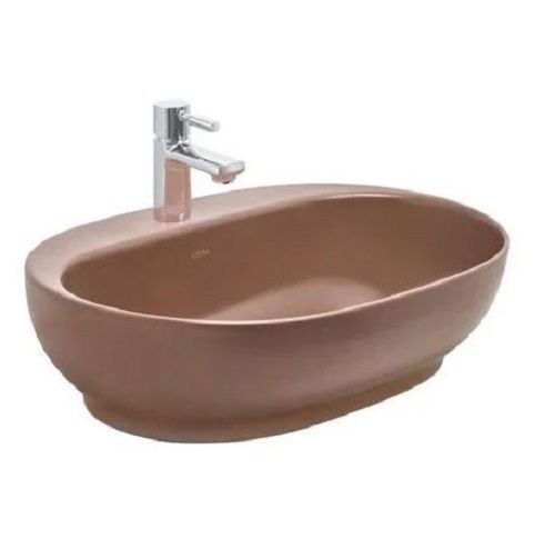 Brown Round 15 Inch Plain Ceramic Wall Mounted Wash Basin