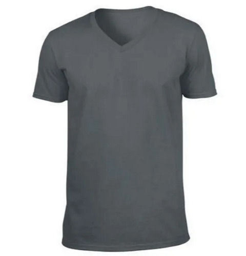 Grey Short Sleeve Plain Cotton Men V Neck T Shirt