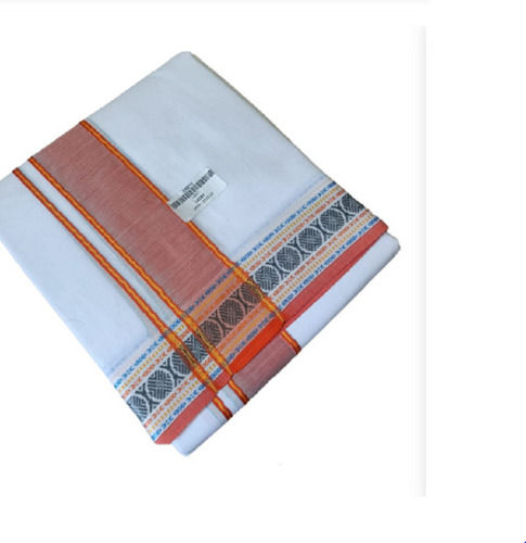 White 3 Inch Border Dhoti + Upavastra Set 100% Cotton