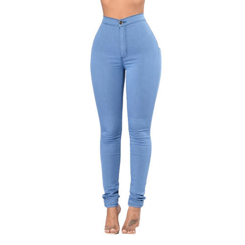 Casual Wear Slim Fit Plain Dyed Denim Jeans For Women 