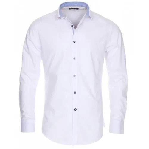 White Classic Collar Full Sleeves Plain Dyed Cotton Dress Shirts For Mens 