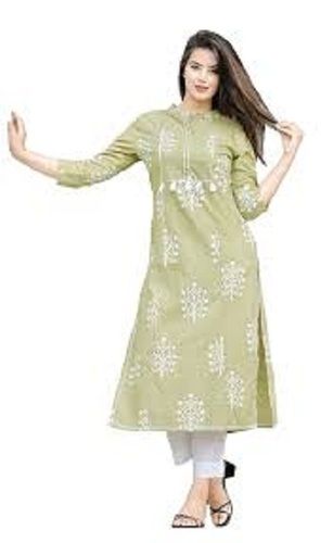 Casual Wear Regular Fit 3/4th Sleeve Readymade Ladies Cotton Embroidered Kurti