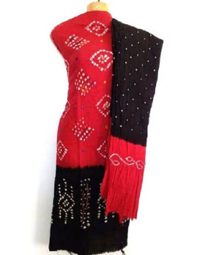 Black And Red Cotton Printed Soft Bandhani Salwar Suit Material