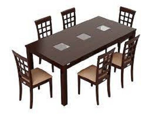 Indian Style Floor Mounted Termite Resistant Solid Wooden 6 Seater Dining Table Set 