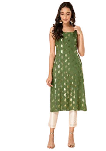 Casual Wear Regular Fit Sleeveless Round Neck Readymade Printed Ladies Kurtis