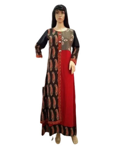 Multicolor Women Full Sleeves Casual Wear Printed Rayon Anarkali Suit For Party Wear Use