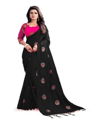 Black 100% Pure Polyester Banarasi Patch Work Designer Sarees 