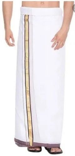 White 2 Meter Traditional Wear Skin Friendly Pure Cotton Dhoti For Men