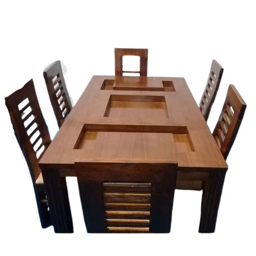 Machine Made 4X1.5X3 Foot 6 Seater Termite Resistant Polished Oak Wood Dining Set