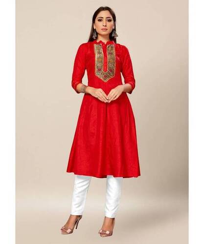 Ladies 3/4th Sleeves Block Print Kurti For Casual Wear