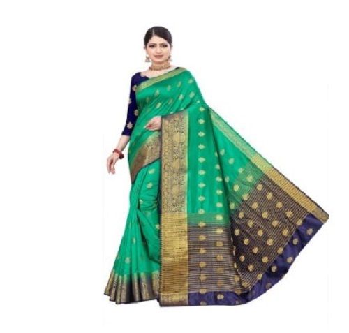 Green Lightweight Cotton Silk Patch Work Plain Sequins Banarasi Sarees