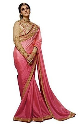 Pink Pure Cotton Art Silk Bandhani Patch Work Fancy Sarees For Women