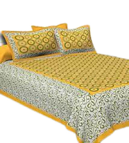 Yellow Traditional Cotton Double Bed Sheet With Two Pillow Cover