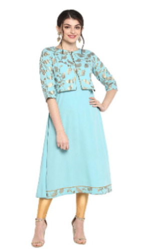 महिलाओं के कैज़ुअल वियर गोल गले की 3-4 स्लीव प्रिंटेड डिज़ाइनर कुर्ती बस्ट साइज़: 36 इंच (इंच)