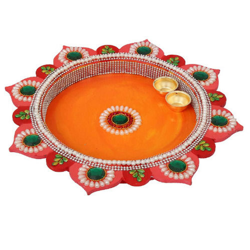 12 Inches Handmade Decorative Wooden And Velvet Pooja Thali