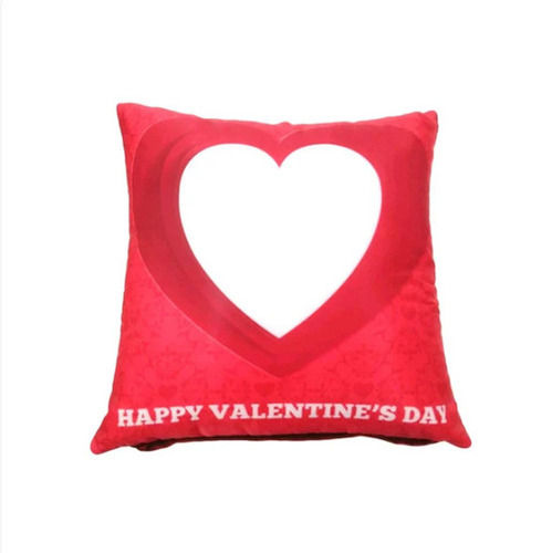 Red 15X15 Inches Foam Filling Square Printed Cotton Cushion For Home 