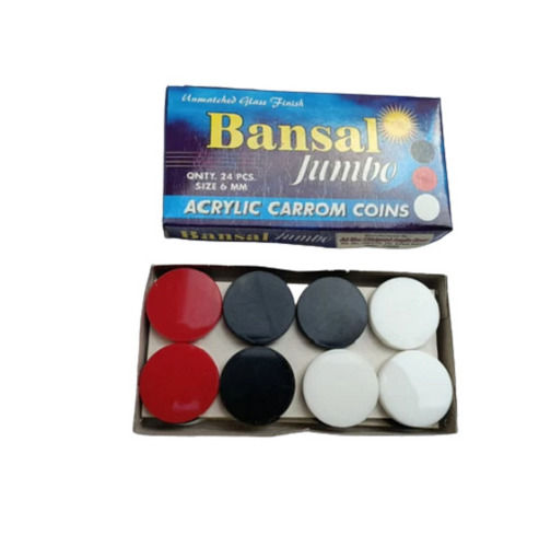 Multicolour 24 Pieces Box Dustproof Round Acrylic Plastic Carrom Board Coins