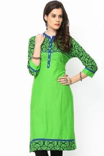 3/4Th Sleeves Printed Pattern Pure Cotton Kurti For Ladies Bust Size: 32 Inch (In)