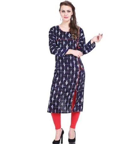 3 By 4 Sleeve Round Neck Rayon Printed Kurti For Ladies Bust Size: 32 Inch (In)