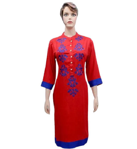 3 By 4 Sleeves Embroidered Cotton Kurti For Ladies