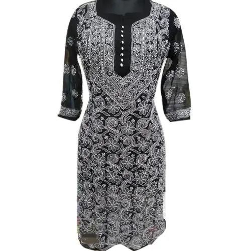 Long Sleeves Chikan Embroidered Cotton Designer Kurtis For Party Wear Use Bust Size: 32 Inch (In)