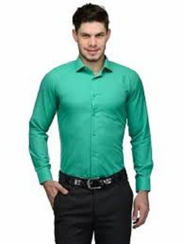 Mens Full Sleeve Shirt - Cotton Poplin, XL/L/M Sizes, Green Color - Breathable, Machine Washable, Regular Fit, Plain Dyed, Classic Collar, Full Sleeves, Tear Resistant