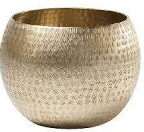 Pure Golden Round Polished Metal Planter For Hotel