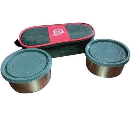 Set Of Round Two Tier Stainless Steel Lunch Box