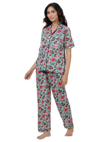 Multicolor Skin Friendly Short Sleeve And Printed Cotton Night Suit For Ladies