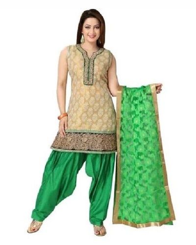 Sleeveless Embroidered Pure Cotton Salwar Suit For Ladies