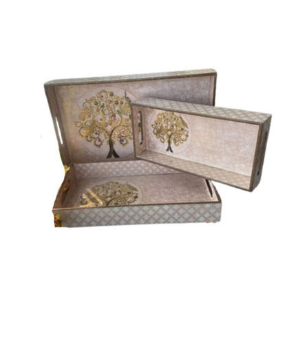 15 Inches Rectangular Designer Mdf Tray Set For Event And Parties Use