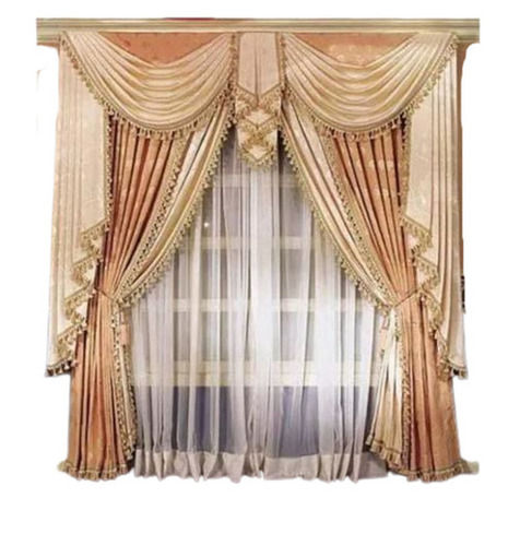 Golden 230 Gsm And 9 Feet Length Silk Printed Designer Curtains For Home