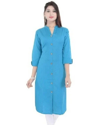 3-4Th Sleeves Plain Cotton Kurtis For Casual Wear Use Bust Size: 32 Inch (In)