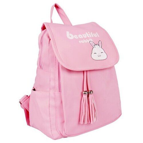 Light Pink Adjustable Straps Water Resistant Printed Polyester College Bag For Girls