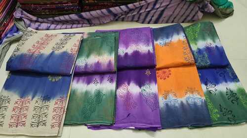 Multicolored Ladies Block Printing Sarees 6.3 M (With Blouse Piece)