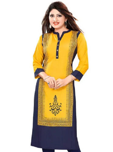 Printed 3-4Th Sleeves Modern Rayon Printed Kurti For Party Wear Use Bust Size: 35 Inch (In)