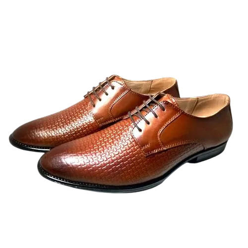 Brown Formal Wear Tpr Sole Pu Lining Leather Lace Up Shoes For Men