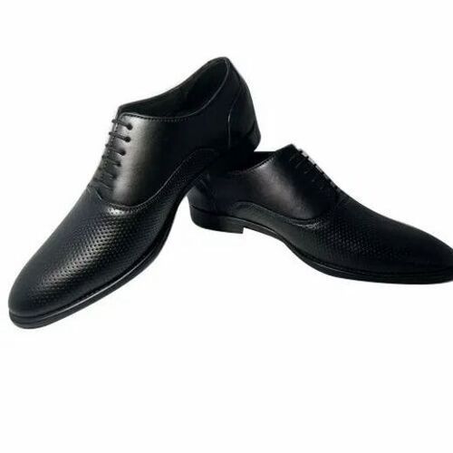 Black Low Heel Pointed Toe And Pu Insole Tpr Sole Leather Shoes For Men