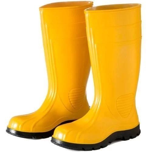 Yellow Round Toe And Low Heel Rubber Sole Slip Pvc Safety Shoes