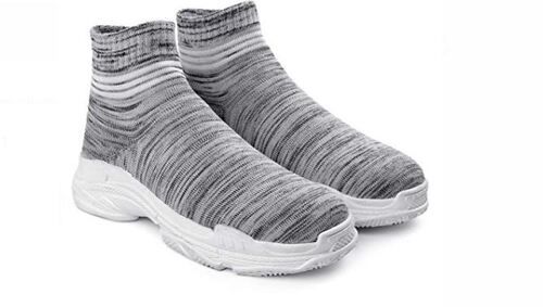 Grey Rubber Sole Casual Wear Sock Shoes For Mens